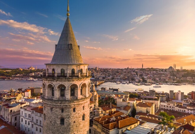 A peaked tower in Istanbul, Türkiye